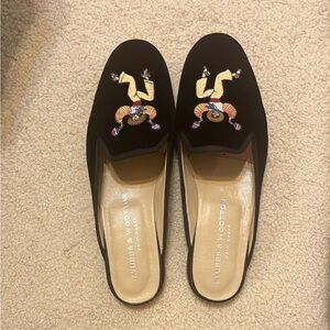 Stubbs & Wootton Black Embroidered Loafers Flats